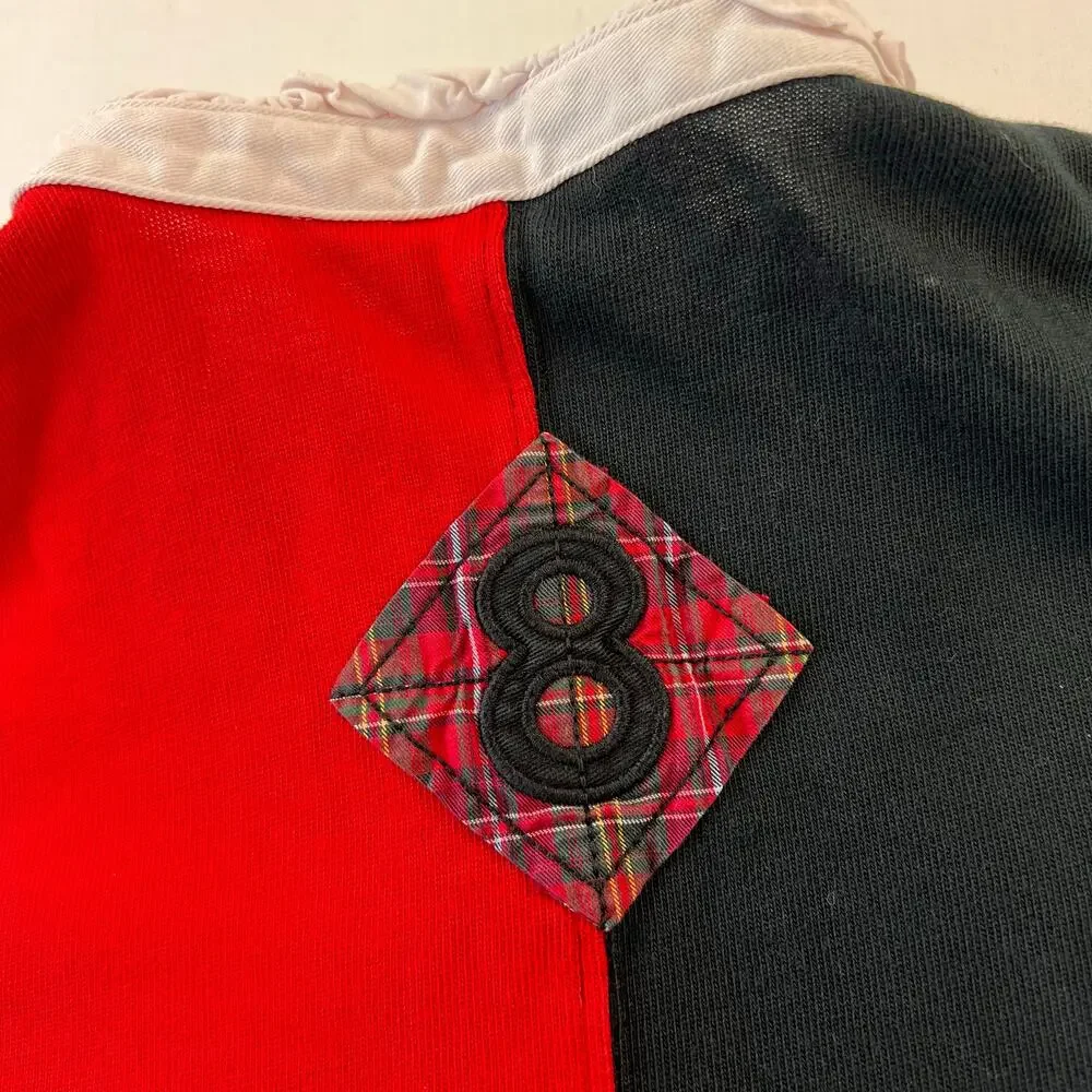 Ralph Lauren Girls Rugby Polo Shirt Red Black Block Size Large 12/14 LRL NY